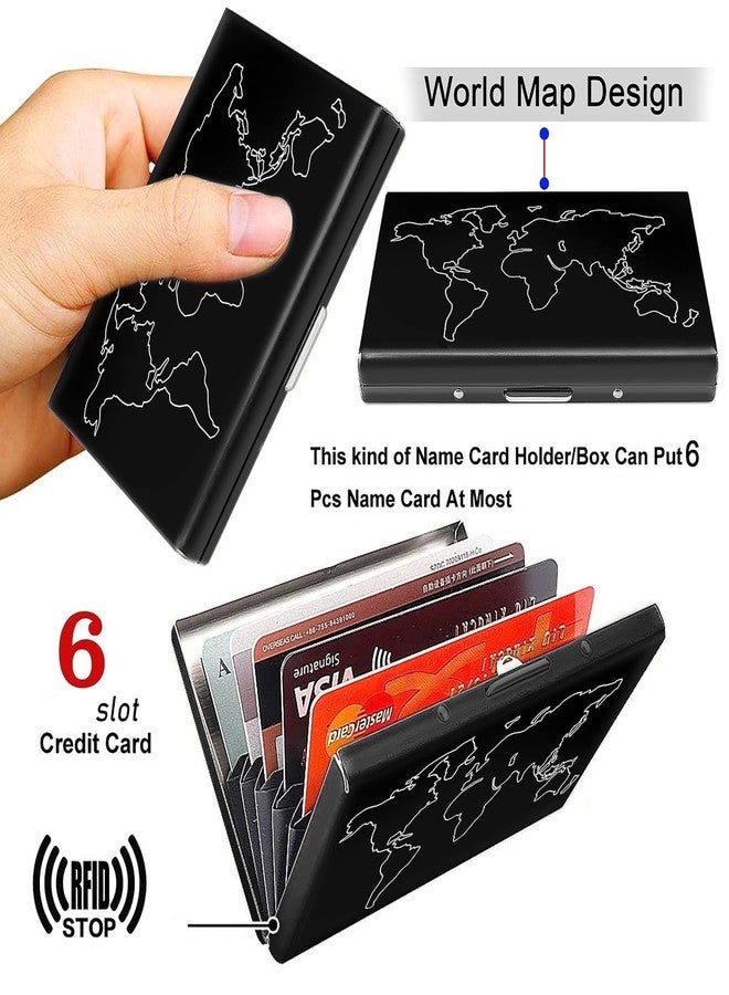 DAHSHA 2 Pack 6 Slots Metal Credit/Debit/ATM Card Holder Case Wallet for Men & Women (Black Laser Print World Map-6.5 x 1.3 x 9.5 cm) - Image 4